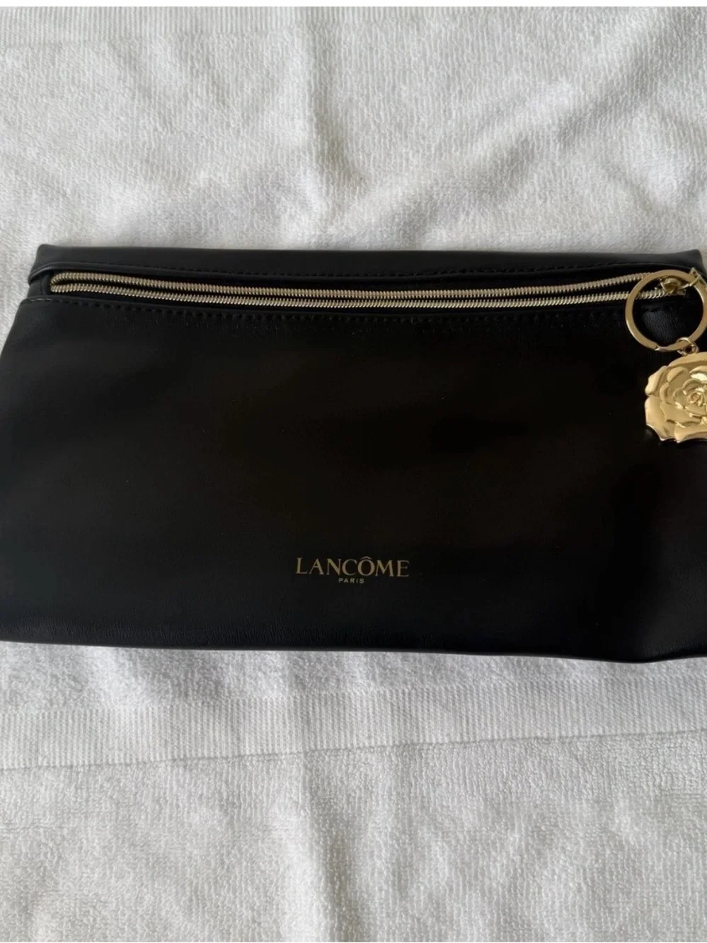 Lancôme Black Cosmetic Pouch with Gold Rose Charm